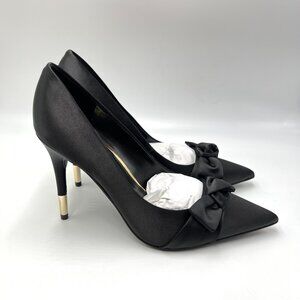Nine West Womens Size 8.5 Black Satin Stiletto Heels‎ Pumps Shoes With Bows
